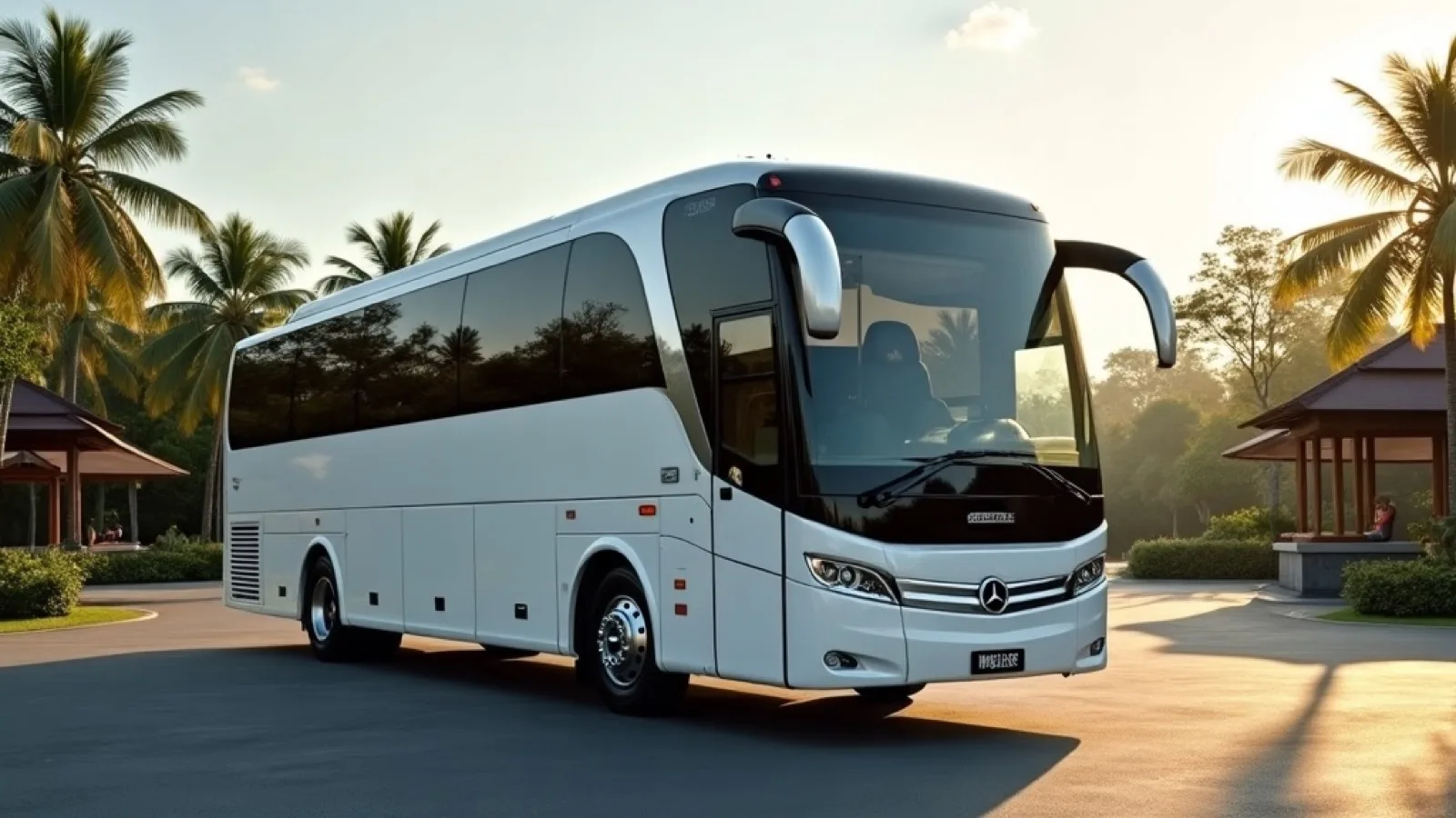 Sewa bus pariwisata di Bali — bus wisata di area parkir pura