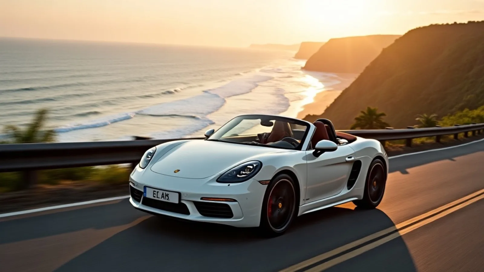 Sewa Porsche di Bali — Porsche Boxster atap terbuka di tebing Uluwatu